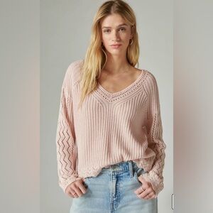 Lucky Brand Femme Linen Cotton Blend V-neck Sweater